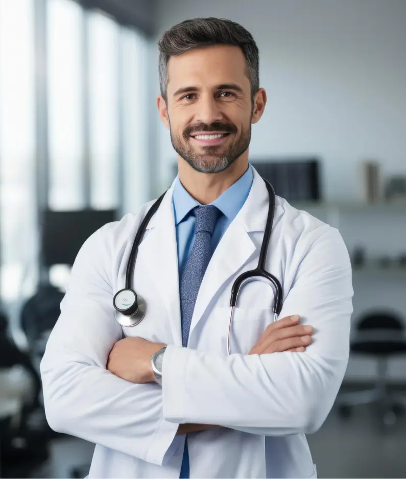 Smiling male doctor with arms crossed